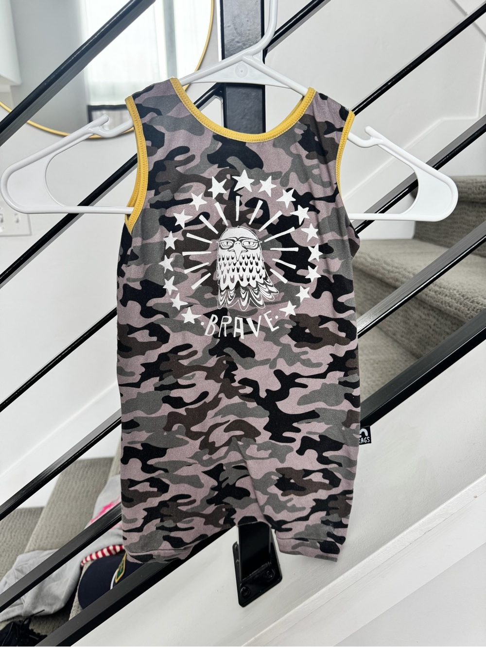 Rags Camo Tank Top with Brave Eagle Graphic - Yellow Trim